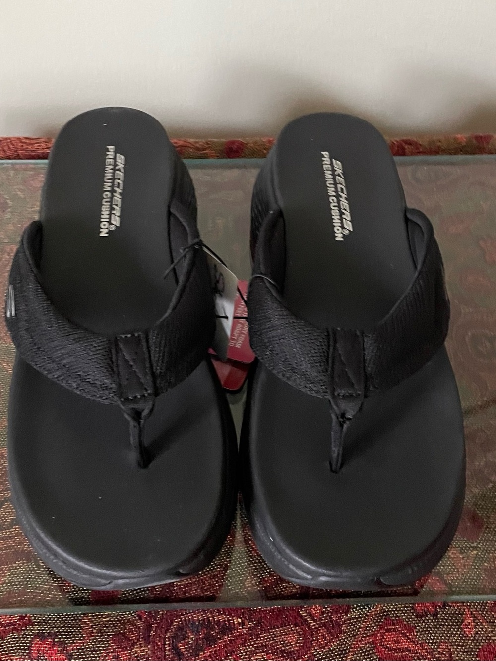 Skechers Black Platform Flip-Flop Sandals with Cushioned Footbed - Picture 2 of 6